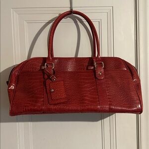 Bath and Bodyworks Red Croc-Embossed Weekender Statement Bag